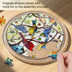 Acrylic animal puzzle suncatcher for window hanging, detailed view of colorful bird pattern.