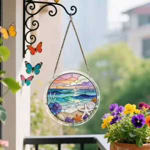 Pendentif suspendu de fenêtre d'attrape-soleil de plage teinté en acrylique avec chaîne