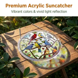 Premium acrylic suncatcher featuring vibrant colorful bird designs for wonderful window decor.