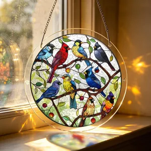 Acrylic stained glass style bird suncatcher window hanging pendant for home decoration