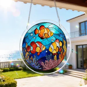 Pendentif suspendu attrape-soleil poisson-clown acrylique style vitrail decor fenetre