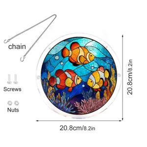 Ornement suspendu attrape-soleil puzzle poisson-clown acrylique avec chaîne et vis