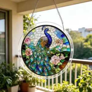 Acrylic peacock suncatcher window hanging pendant for home garden decor and gift.