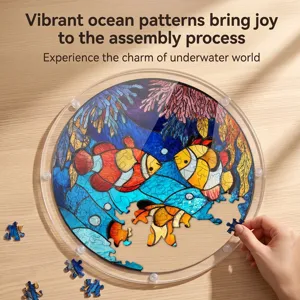 Puzzle rond en acrylique motif océan sous-marin vibrant poisson-clown décoration suspendue