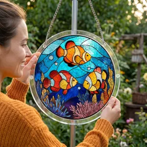 Pendentif suspendu attrape-soleil puzzle en acrylique avec motif de poisson-clown pour jardin.