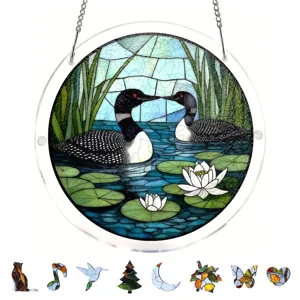 Acrylic stained glass loon suncatcher window hanging decoration with puzzle pieces