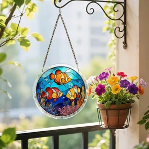 Attrape-soleil rond en acrylique poisson-clown suspension décorative récif corallien fenêtre