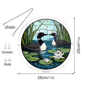 Acrylic loon suncatcher window hanging with chain and screws, diameter 28cm for home decor.
