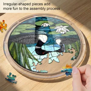 Acrylic animal puzzle suncatcher window hanging with beautiful water lily and loon design.