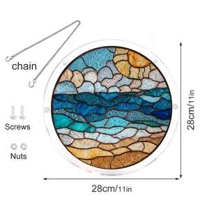 Attrape-soleil en verre acrylique teinté décoration suspendue ronde avec chaîne et vis.