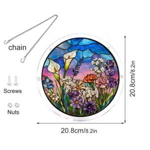 Acrylic floral stained glass suncatcher window hanging with chain and screws 20.8cm