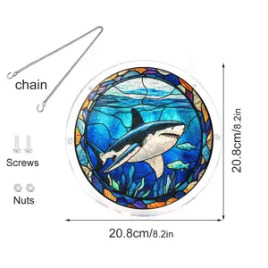 Attrape-soleil requin en acrylique style vitrail suspension de fenêtre avec chaîne 20.8cm