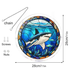 Ornement Suspendu Requin Acrylique Vitrail 28cm Attrape-Soleil Déco Fenêtre