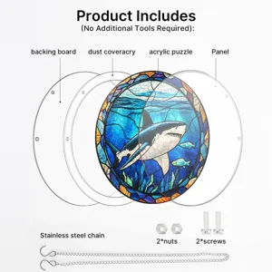 Puzzle attrape-soleil requin en verre teinte acrylique avec chaine et kit d'installation.