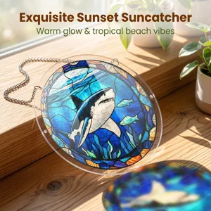 Exquis capteur de soleil requin en verre acrylique coloré pour décoration de fenêtre.