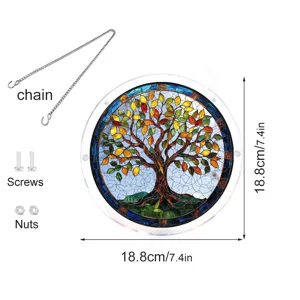 Acrylic Tree of Life suncatcher window hanging panel with chain and screws, size 18.8cm.