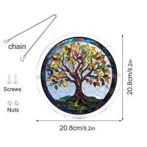 Acrylic tree of life stained glass suncatcher window hanging with chain and hardware 20.8cm