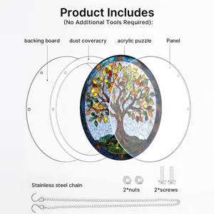 Acrylic tree suncatcher window hanging kit with chain and screws for home decor display.