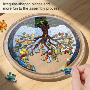 Acrylic stained glass tree of life round jigsaw puzzle window hanging decoration details