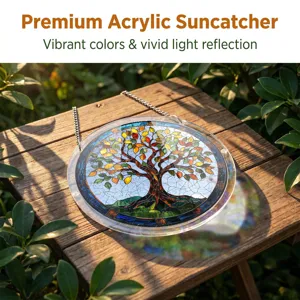 Round acrylic suncatcher with tree of life design window hanging for stylish home decor.