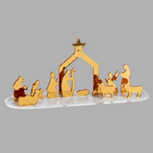 Ensemble de décoration de table de nativité de Noël en acrylique doré pour maison.