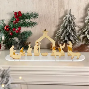 Noël acrylique crèche scène ornement décoratif plateau de table ensemble or décoration