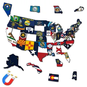 US state map magnetic puzzle fridge stickers, educational travel souvenir home decor.