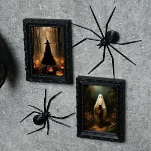 Halloween magnetic picture frames and spider decorations for fridge and home wall decor.