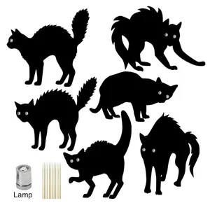 Halloween black cat glowing garden stakes silhouette yard decor set for spooky outdoor party