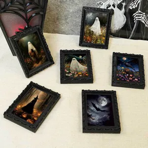 Halloween 3D ghost magnetic photo frame fridge stickers set, vintage spooky decor for home.