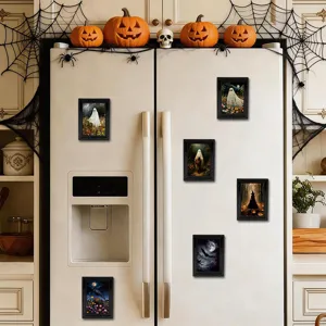 Halloween 3D ghost magnetic fridge stickers, vintage picture frame memo magnet decor.