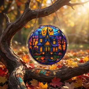 Adorno colgante de acrílico atrapasoles de vidrio manchado para ventana de Halloween