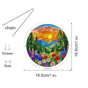 Acrylic suncatcher round hanging ornament stained glass forest landscape window decor 18.8cm