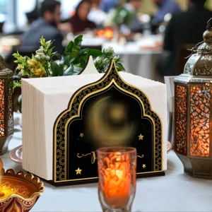 Houten servettenhouder met Ramadan maan en sterren design, oosterse tafeldecoratie doos.