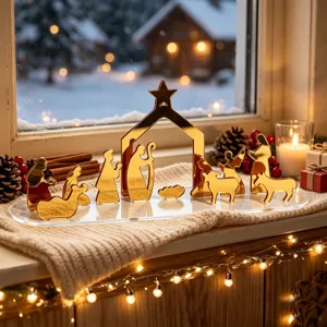 Ensemble de figurines de crèche de Noël en acrylique dorée pour décoration de table