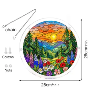 Round acrylic suncatcher window hanging with chain, screws and nuts, 28cm size decor.