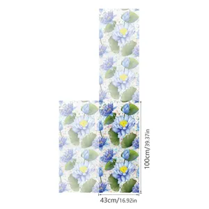 Static cling window film with blue lotus flower design, decorative glass sticker 100x43cm