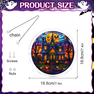 Tabla de tallas de atrapasol acrilico de Halloween para ventana con cadena y tornillos 18.8cm.