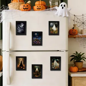 Halloween 3D ghost refrigerator magnets set, vintage photo frame design for home decor.