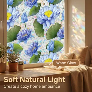 Lotus static window film privacy glass sticker watercolor floral home decor decal film.