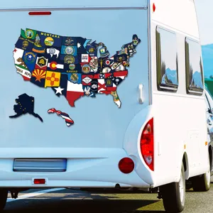 US state map magnetic sticker with flags, puzzle design for car, RV or fridge decor.