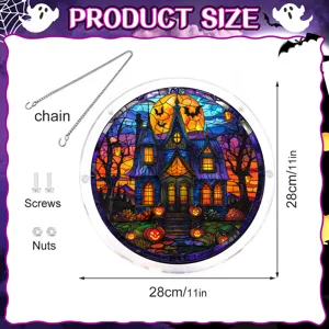 Halloween Acrílico Ventana Colgante Suncatcher Placa Decorativa Redonda con Cadena y Tornillos 28cm