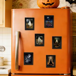 Halloween 3D ghost refrigerator magnet photo frame set, spooky gothic decor sticky notes for home.