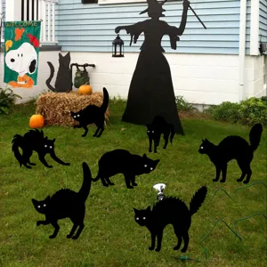 Halloween black cat garden stakes lighted outdoor yard decorations spooky lawn props party decor