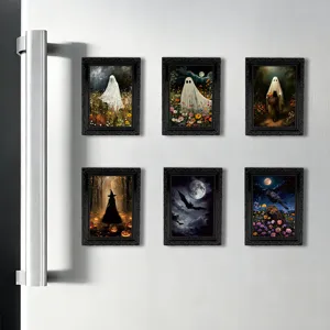 Halloween ghost refrigerator magnets set, vintage black mini photo frames memo stickers.