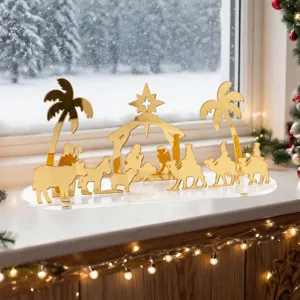 Décoration de table de crèche de Noël en acrylique doré pour l'artisanat de la maison.