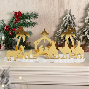 Figurine de crèche en acrylique doré décoration de table de Noël ornement de maison.
