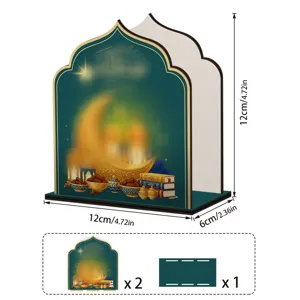 Houten servettenhouder voor Ramadan tafeldecoratie, oosterse stijl, 12x6cm groot.