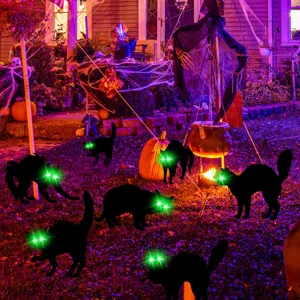 Halloween garden stake glowing black cat decoration yard prop for outdoor holiday party decor.