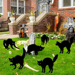 Halloween black cat garden stakes glowing yard decorations outdoor spooky party lawn props